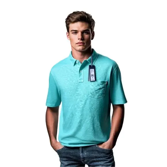 VINEYARD VINES Mens ISLAND Dyed Slub COTTON Pocket Polo CAICOS XL Aqua NWT - Picture 2 of 15
